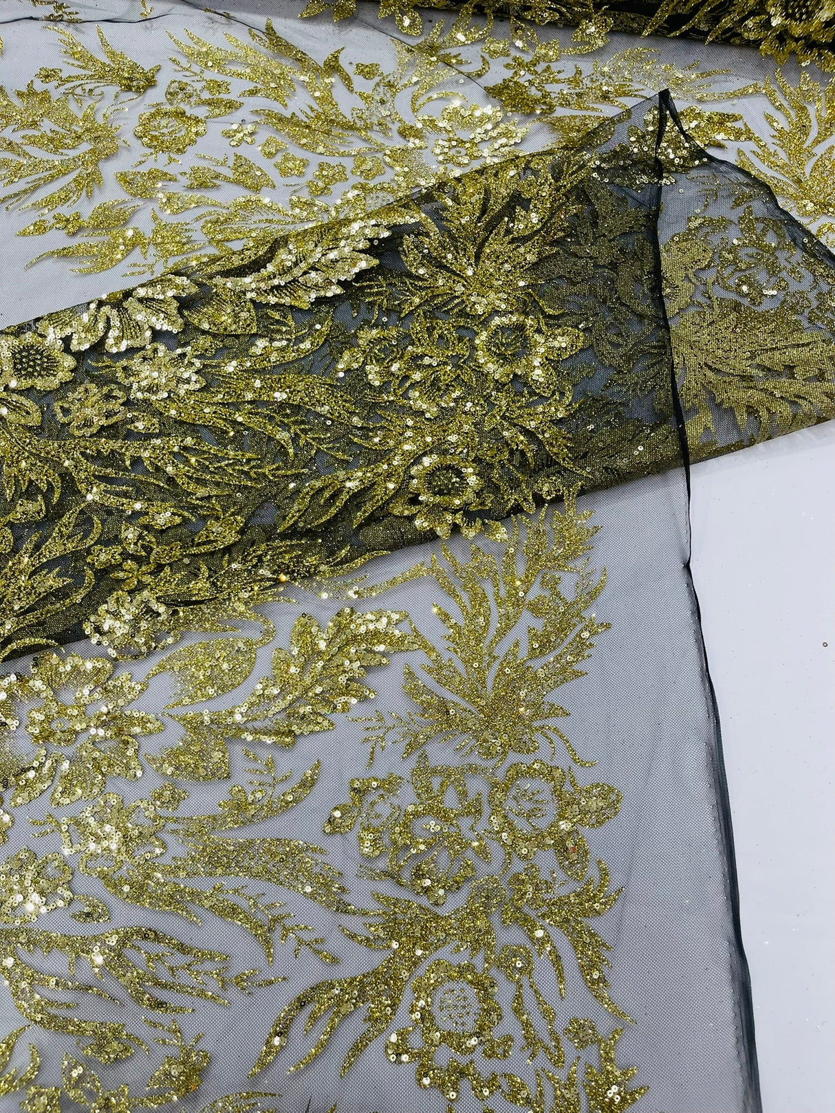 Big Glitter Damask Design On A Mesh Lace Fabric - Glitter Damask Pattern, 58" Wide (1 Yard)