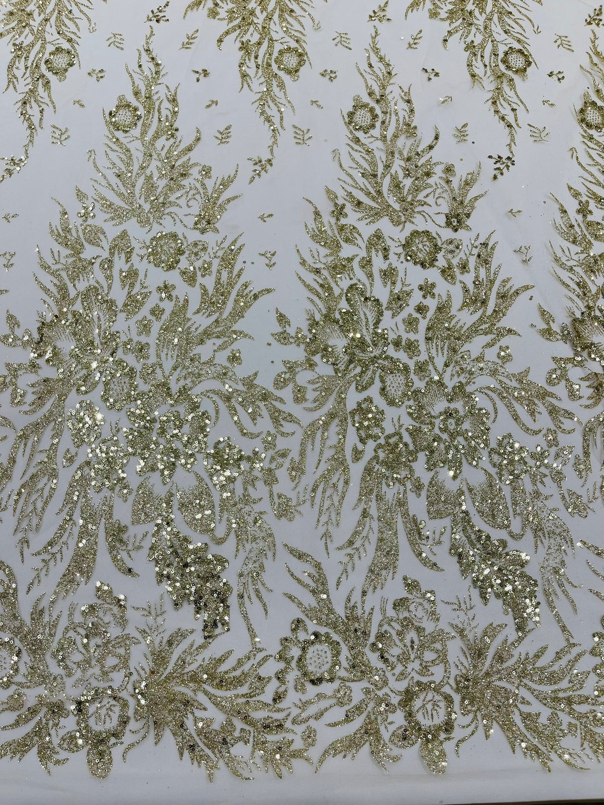 Big Glitter Damask Design On A Mesh Lace Fabric - Glitter Damask Pattern, 58" Wide (1 Yard)