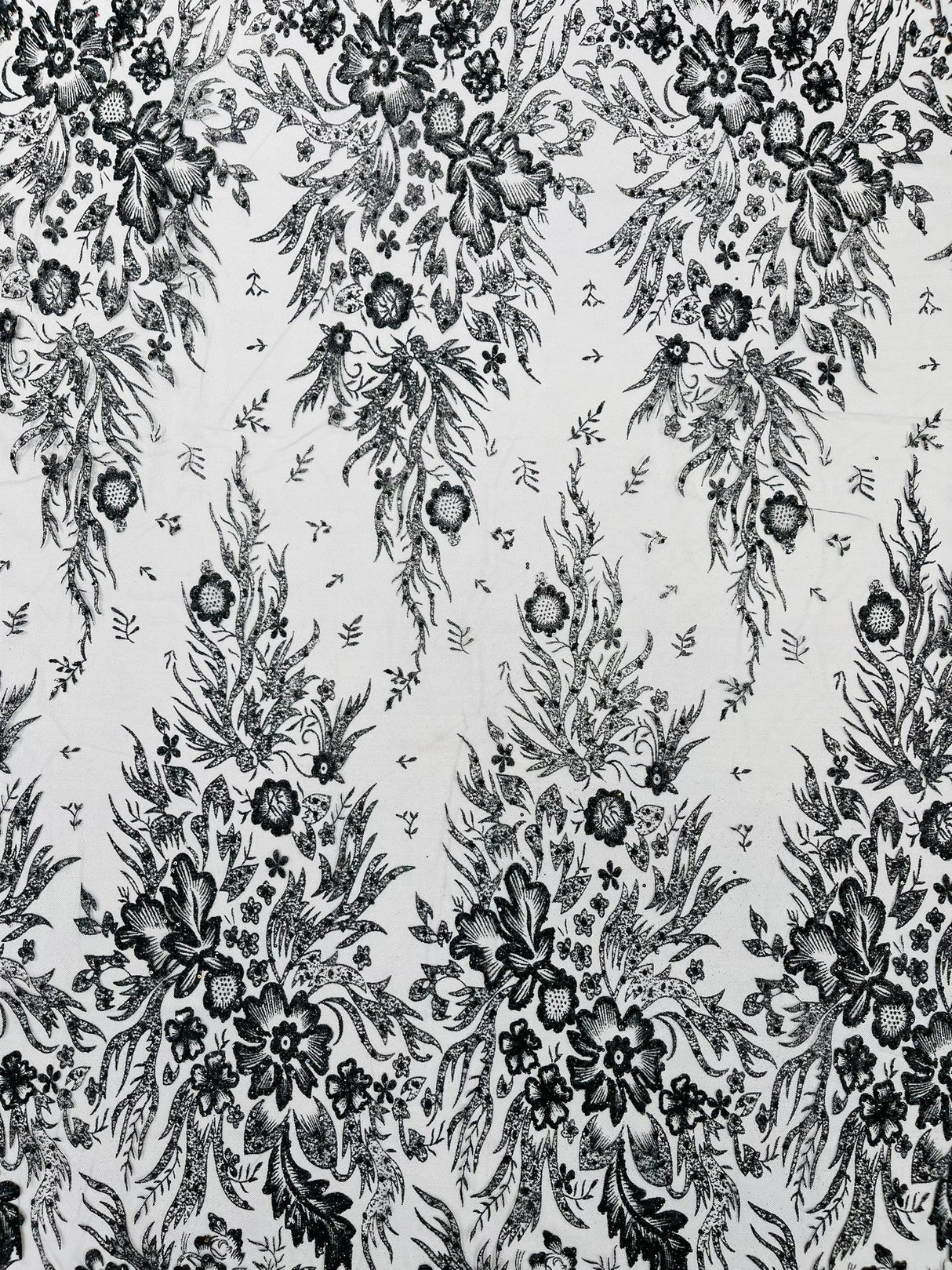Big Glitter Damask Design On A Mesh Lace Fabric - Glitter Damask Pattern, 58" Wide (1 Yard)