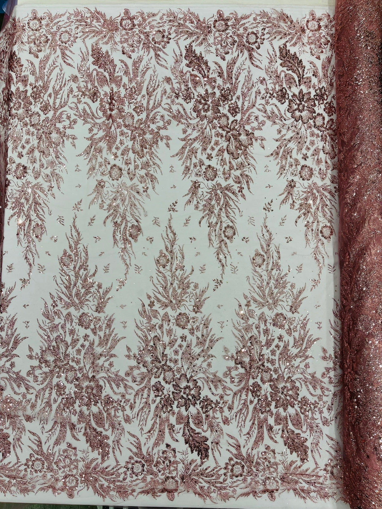 Big Glitter Damask Design On A Mesh Lace Fabric - Glitter Damask Pattern, 58" Wide (1 Yard)