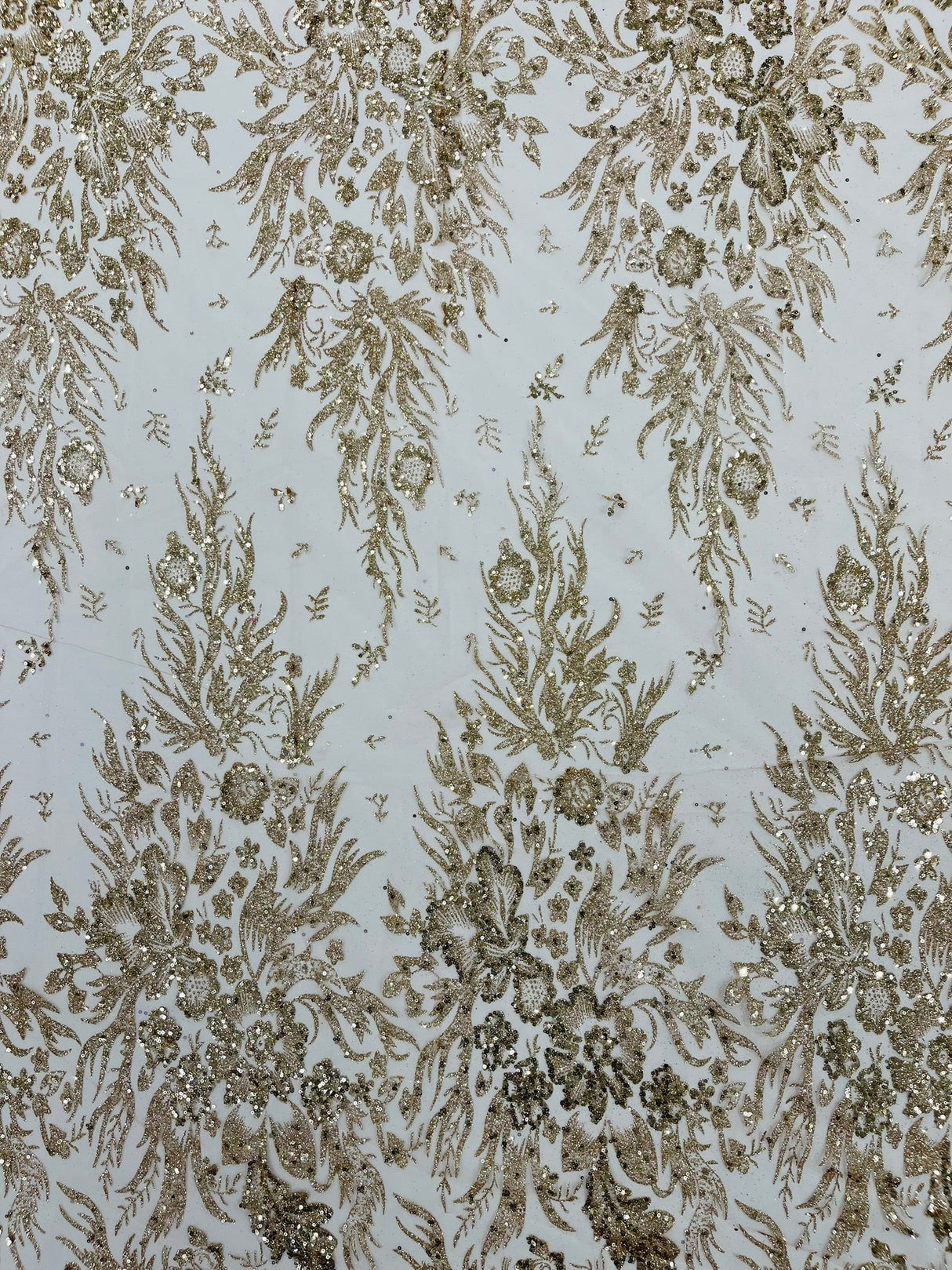 Big Glitter Damask Design On A Mesh Lace Fabric - Glitter Damask Pattern, 58" Wide (1 Yard)