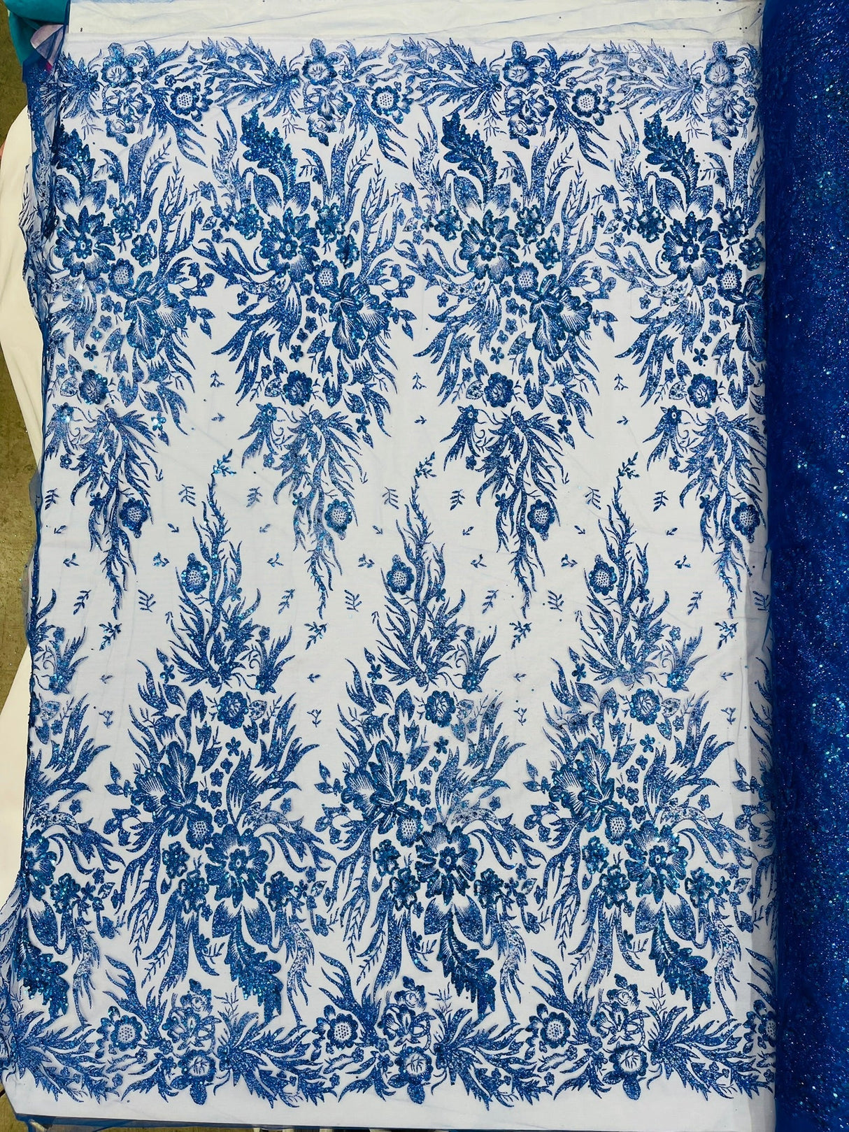 Big Glitter Damask Design On A Mesh Lace Fabric - Glitter Damask Pattern, 58" Wide (1 Yard)