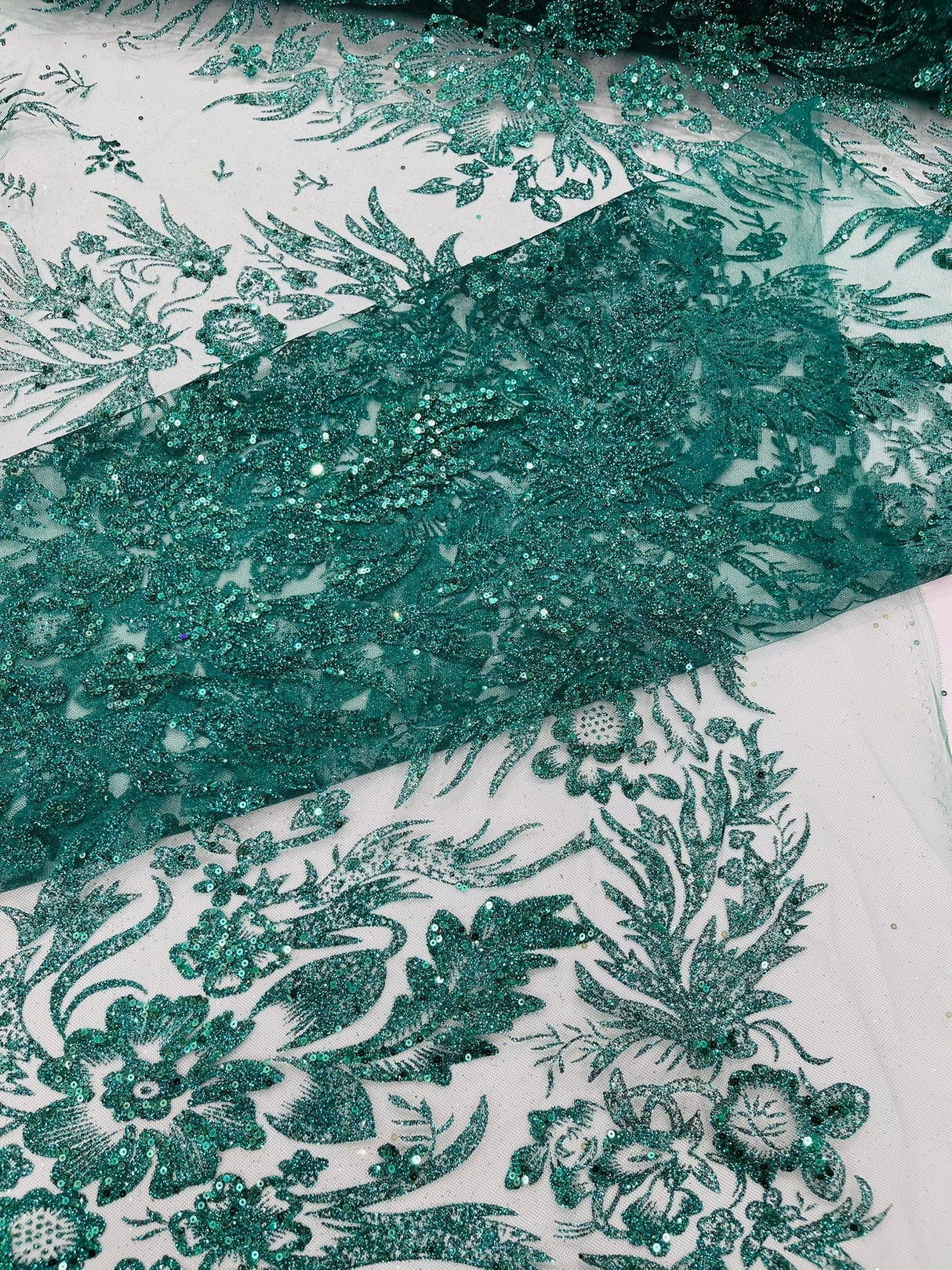 Big Glitter Damask Design On A Mesh Lace Fabric - Glitter Damask Pattern, 58" Wide (1 Yard)