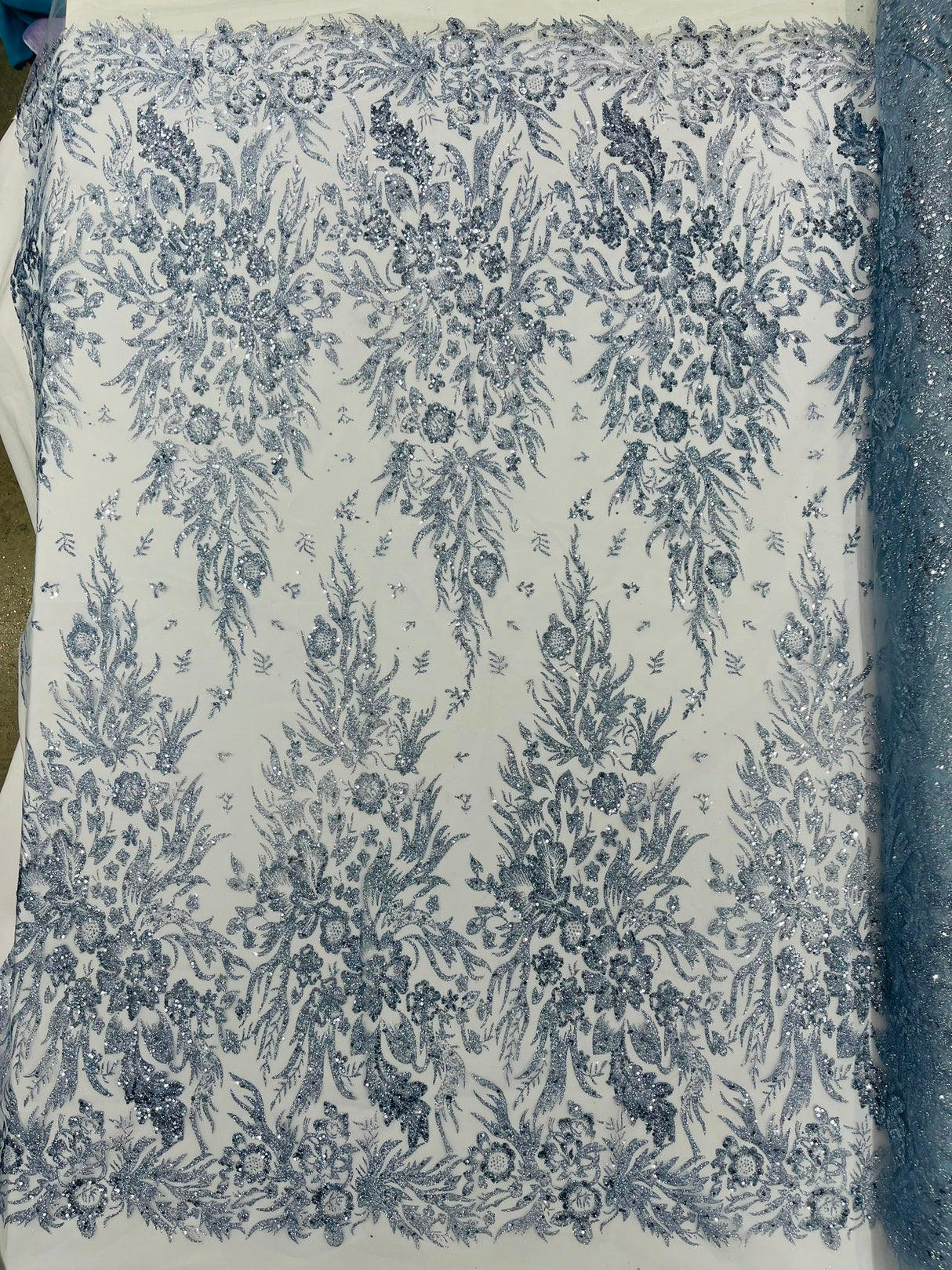 Big Glitter Damask Design On A Mesh Lace Fabric - Glitter Damask Pattern, 58" Wide (1 Yard)
