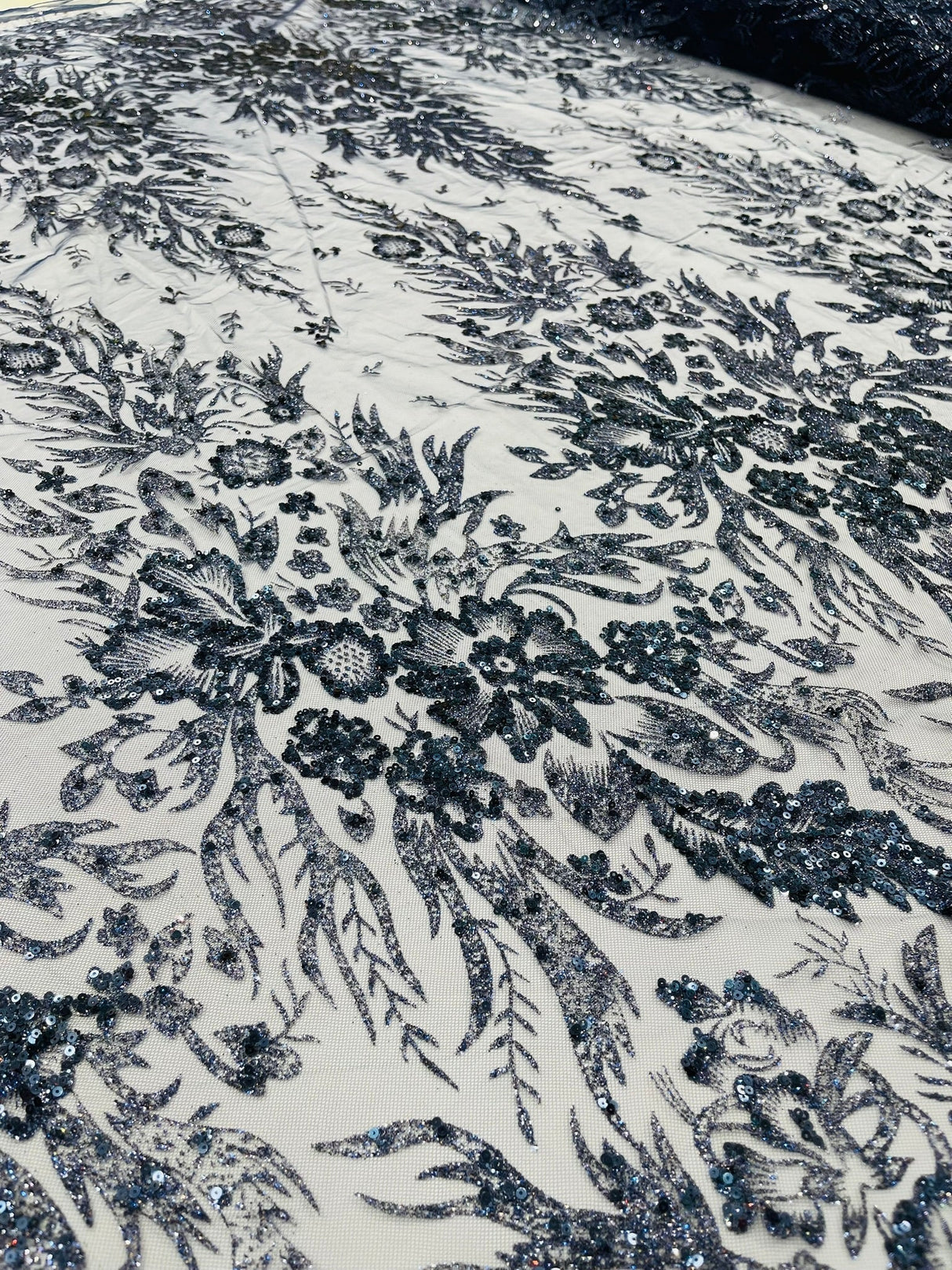 Big Glitter Damask Design On A Mesh Lace Fabric - Glitter Damask Pattern, 58" Wide (1 Yard)