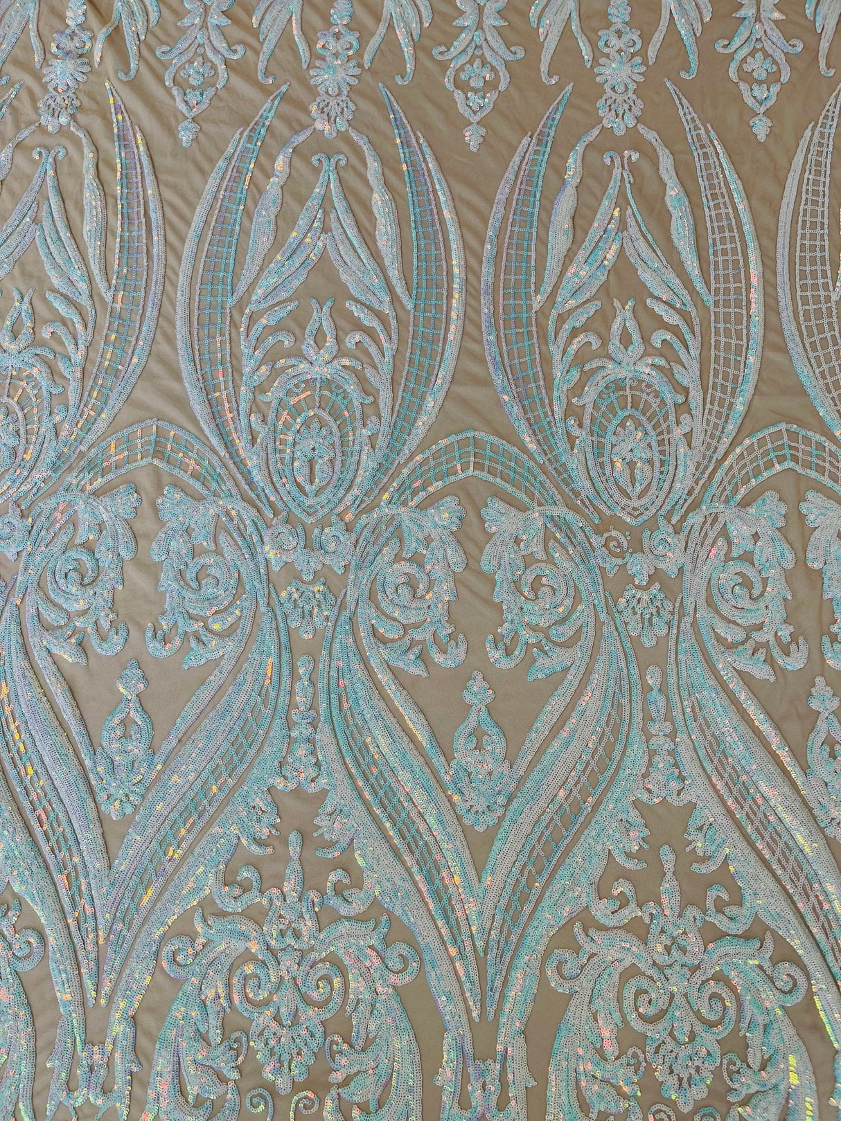 Big Sequin Damask Polyester Fabric - Damask Sequin Mesh, 54" Width (1 Yard)