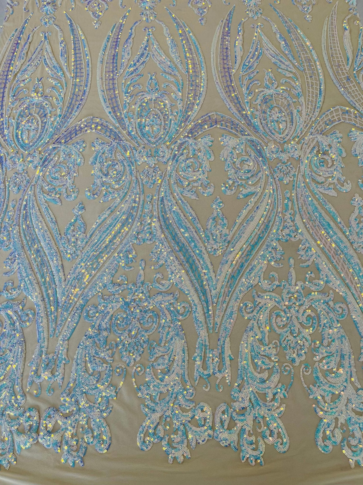 Big Sequin Damask Polyester Fabric - Damask Sequin Mesh, 54" Width (1 Yard)