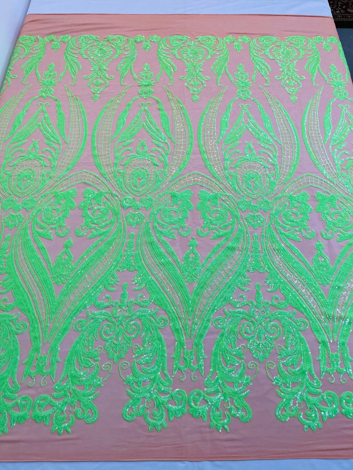Big Sequin Damask Polyester Fabric - Damask Sequin Mesh, 54" Width (1 Yard)