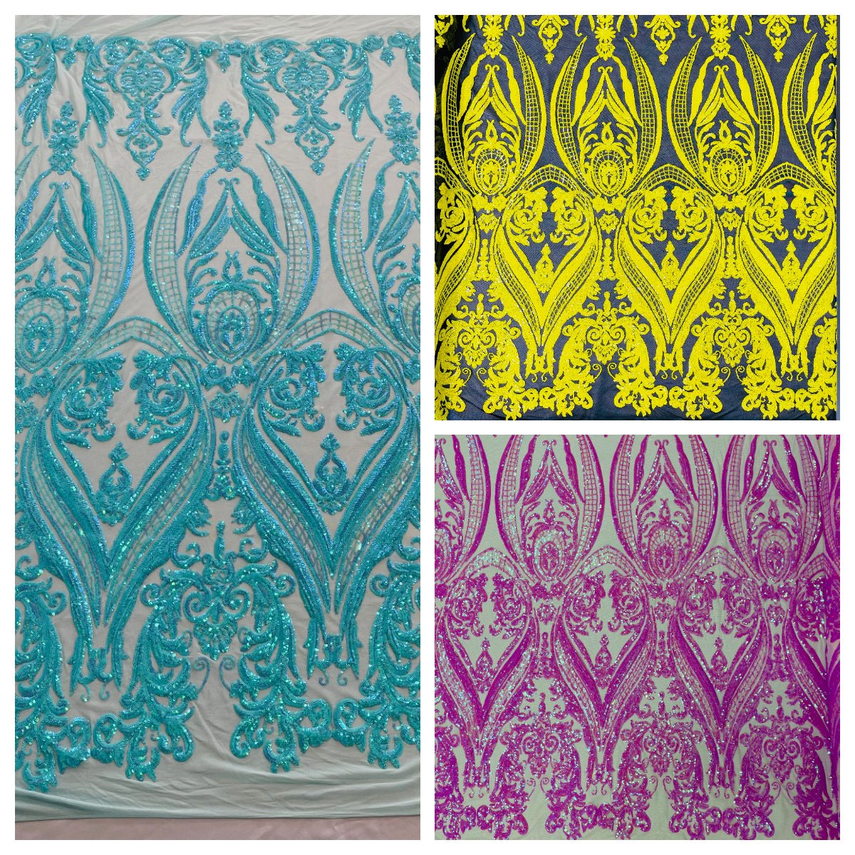 Big Sequin Damask Polyester Fabric - Damask Sequin Mesh, 54" Width (1 Yard)