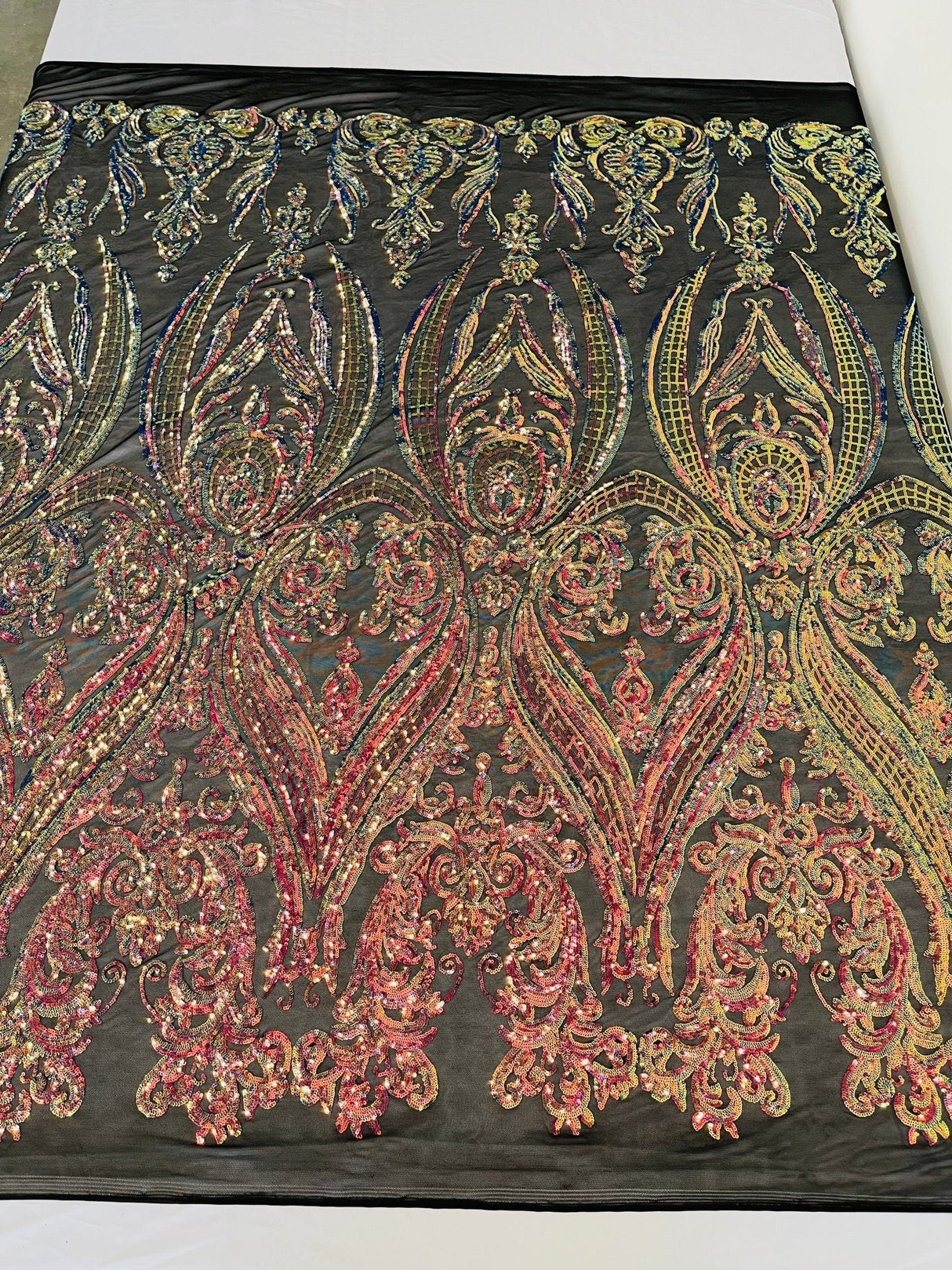 Big Sequin Damask Polyester Fabric - Damask Sequin Mesh, 54" Width (1 Yard)