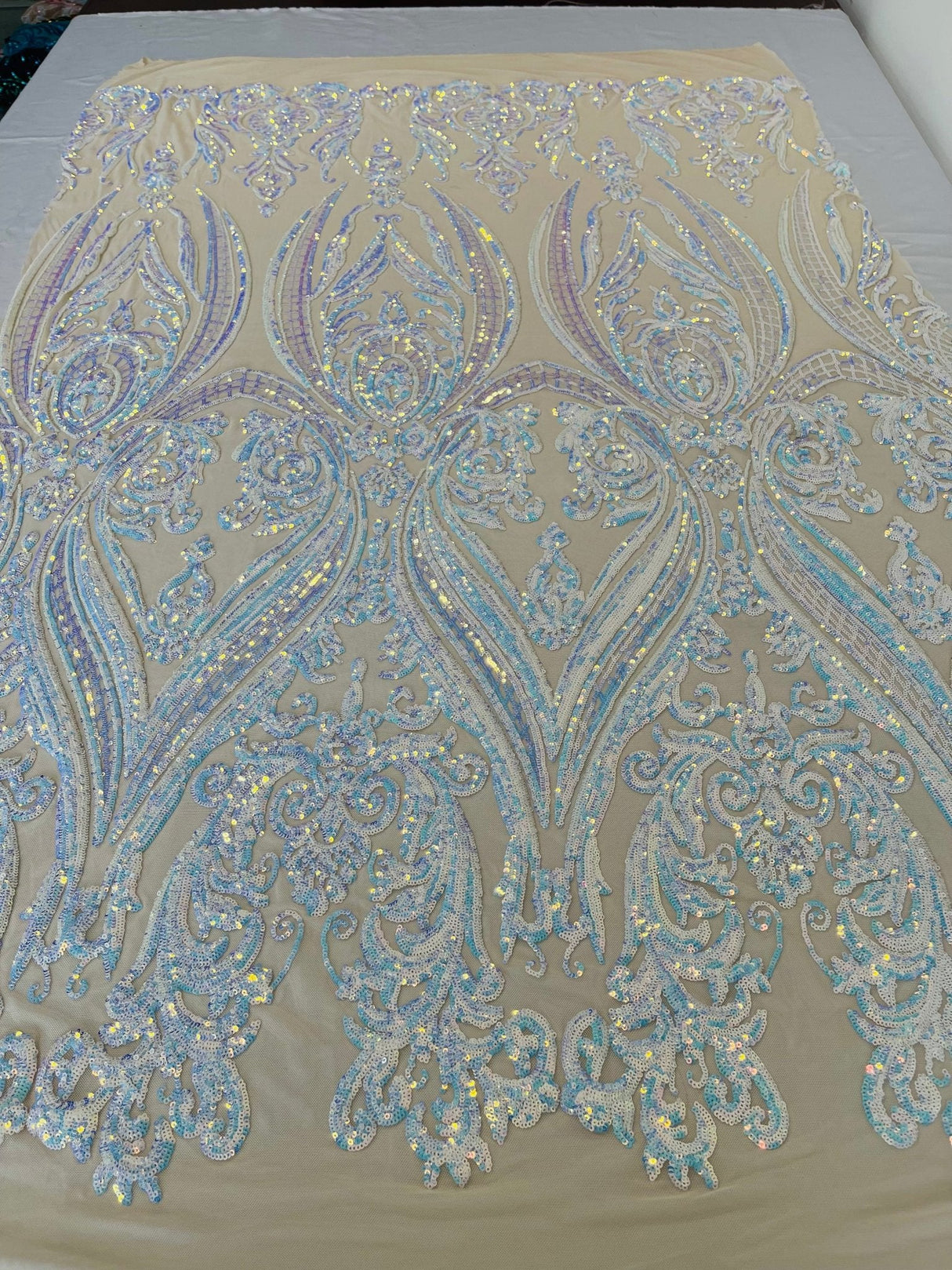 Big Sequin Damask Polyester Fabric - Damask Sequin Mesh, 54" Width (1 Yard)