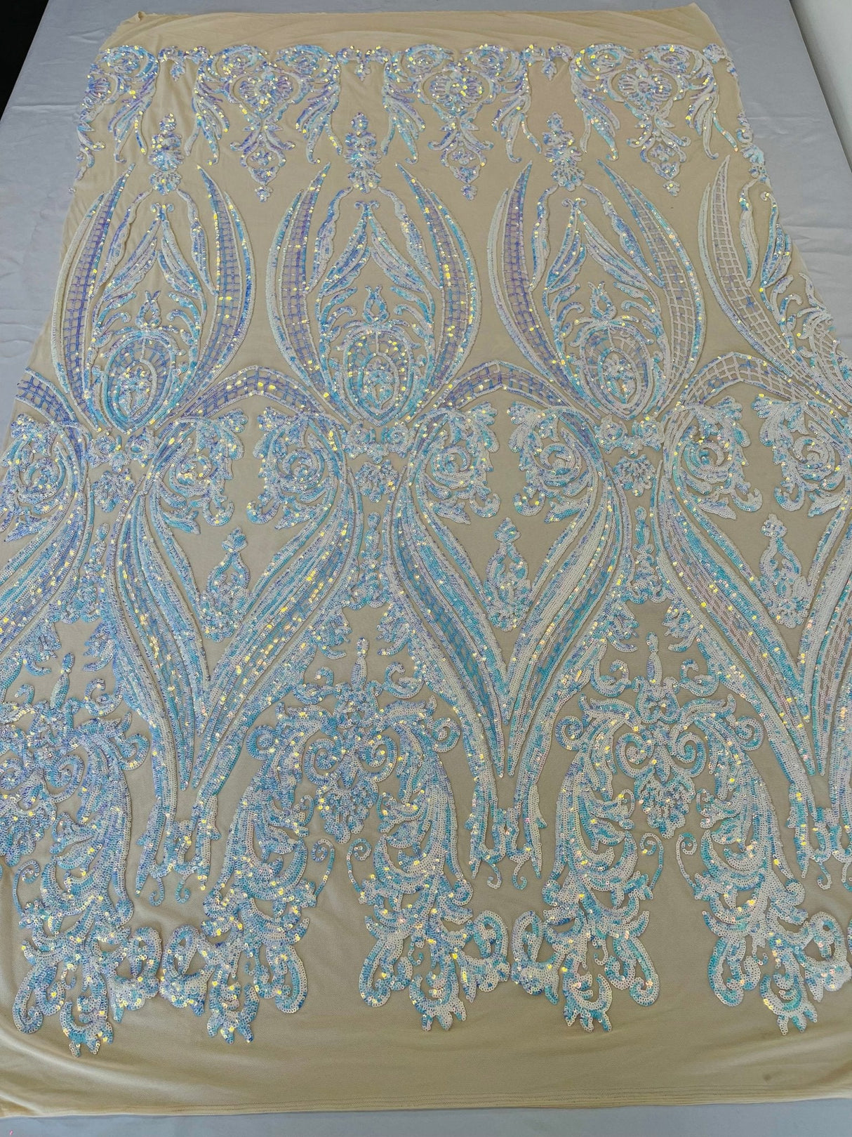 Big Sequin Damask Polyester Fabric - Damask Sequin Mesh, 54" Width (1 Yard)