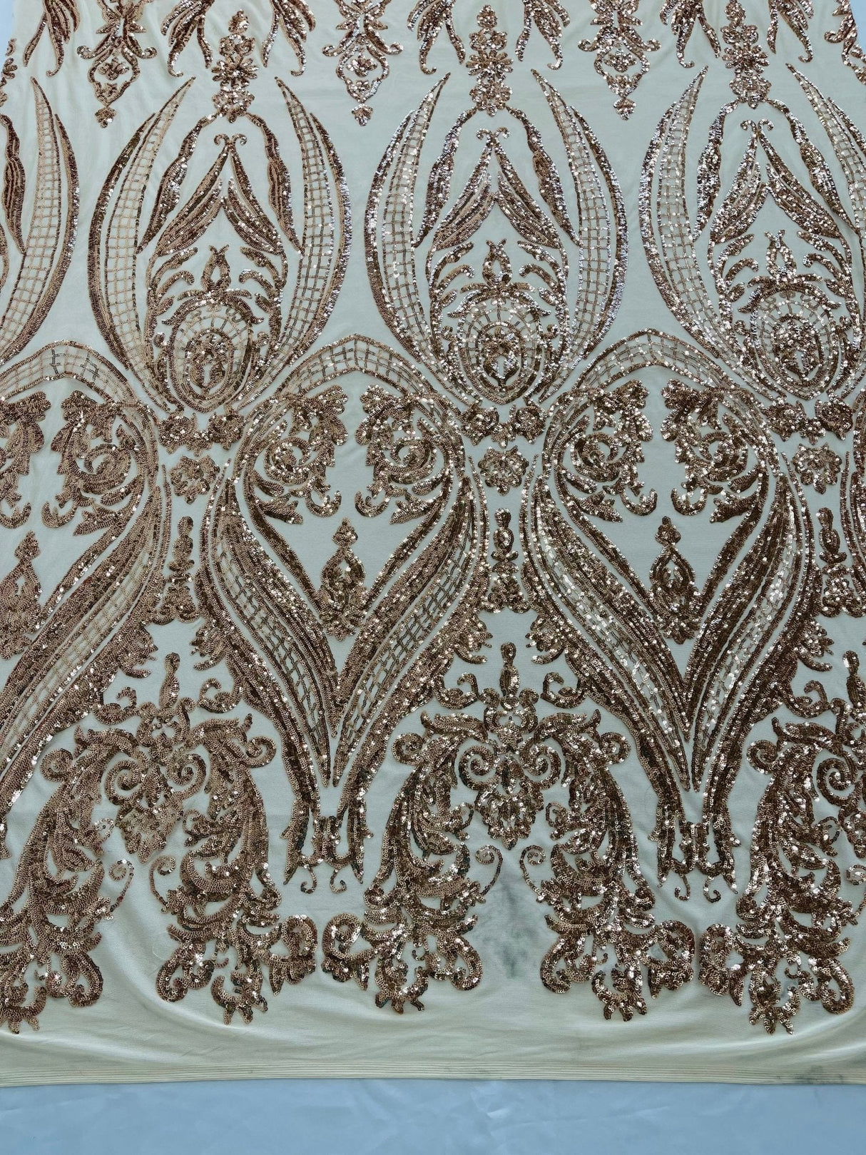 Big Sequin Damask Polyester Fabric - Damask Sequin Mesh, 54" Width (1 Yard)