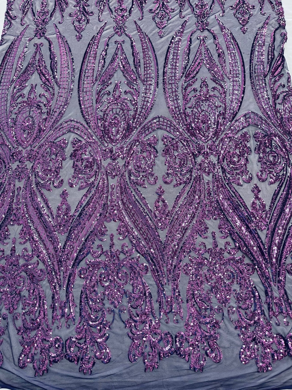 Big Sequin Damask Polyester Fabric - Damask Sequin Mesh, 54" Width (1 Yard)