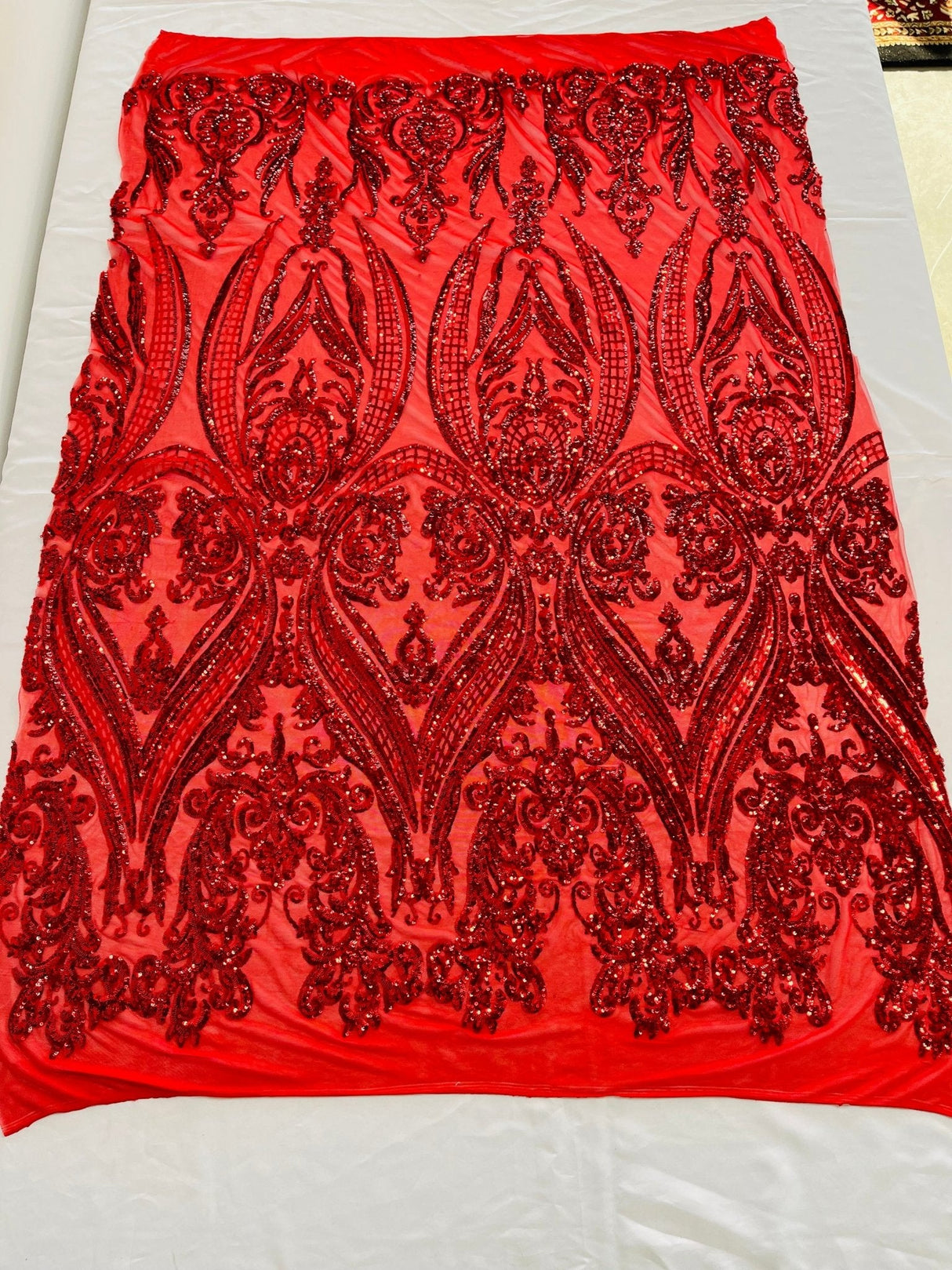 Big Sequin Damask Polyester Fabric - Damask Sequin Mesh, 54" Width (1 Yard)