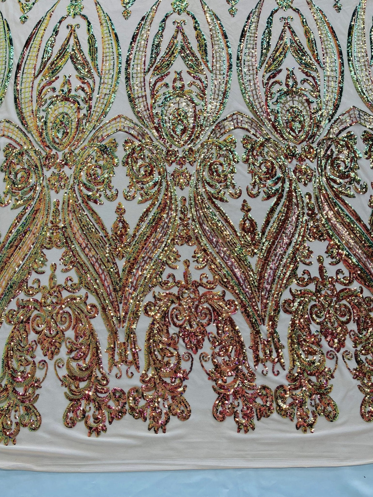 Big Sequin Damask Polyester Fabric - Damask Sequin Mesh, 54" Width (1 Yard)