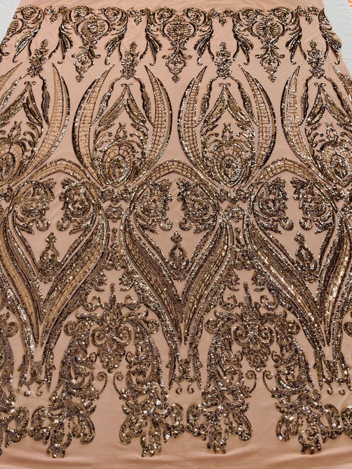 Big Sequin Damask Polyester Fabric - Damask Sequin Mesh, 54" Width (1 Yard)