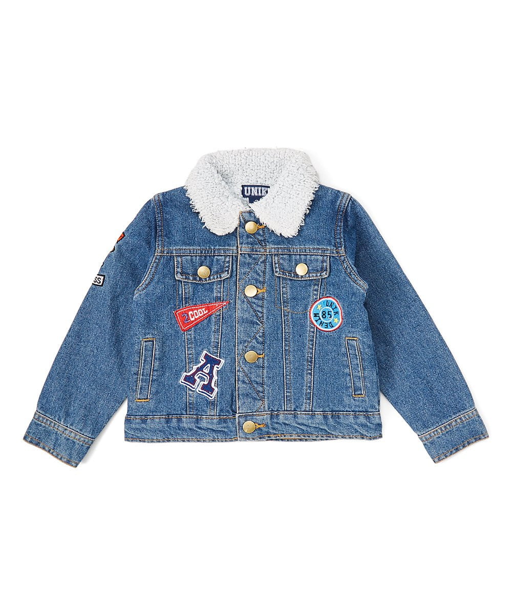 Denim Aviator Boy Jacket - Denim Fabric, Patched, Dark Blue/Light Blue (1 Piece)