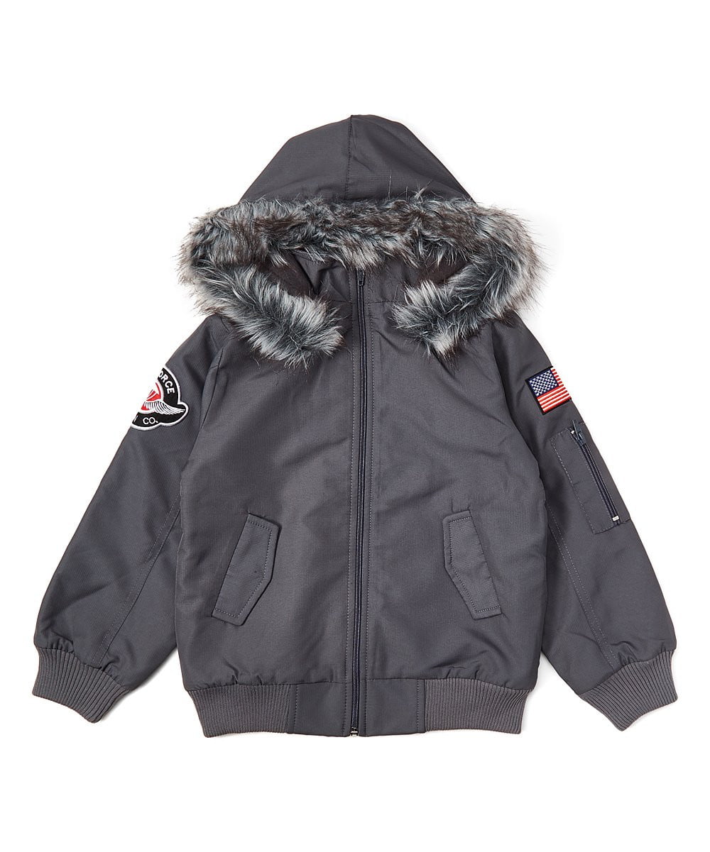 Air Force Bomber Jacket With Hood - Boys Bomber Jacket, Navy, Black, Grey, Hooded, Color Block (1 Piece)