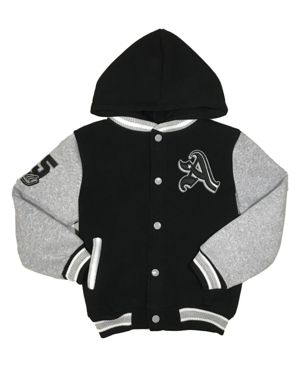 Boy Varsity Fleece Jacket - Snap Button Closure, Navy, Burgundy, Red, Charcoal, Black (1 Piece)