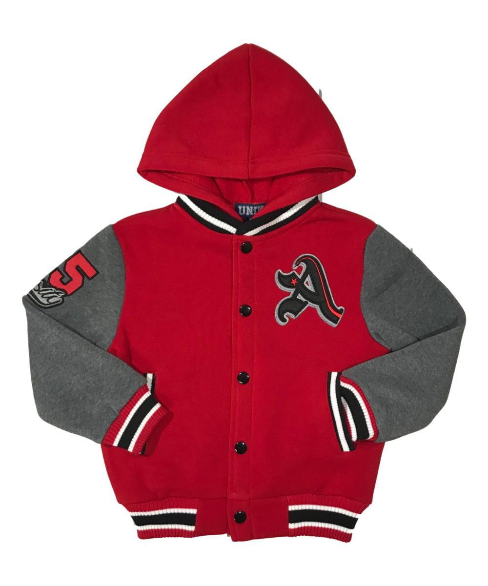 Boy Varsity Fleece Jacket - Snap Button Closure, Navy, Burgundy, Red, Charcoal, Black (1 Piece)