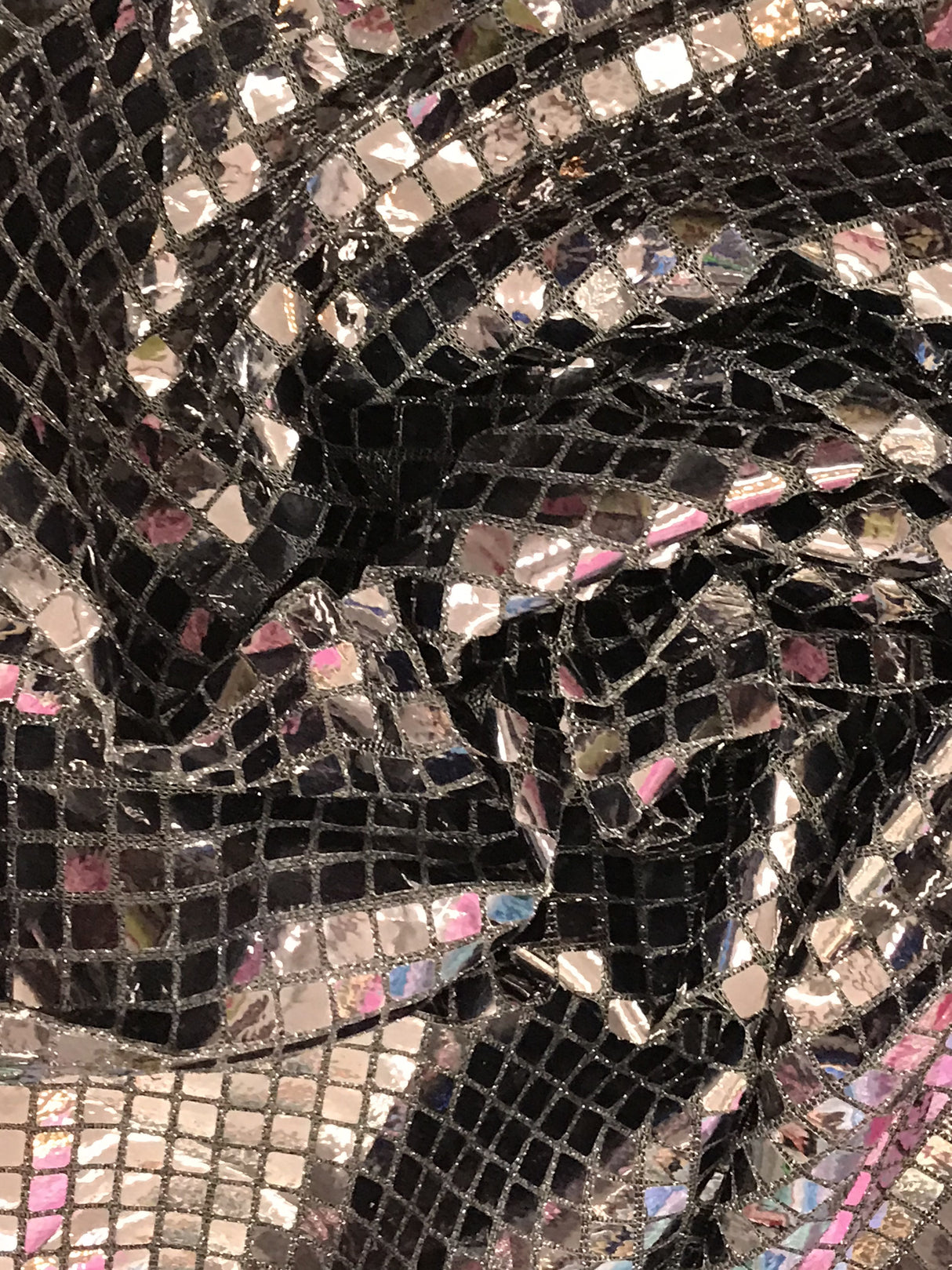 Black Square Foil Sequin Fabric - Black Square Foil, 42" Width (1 Yard)