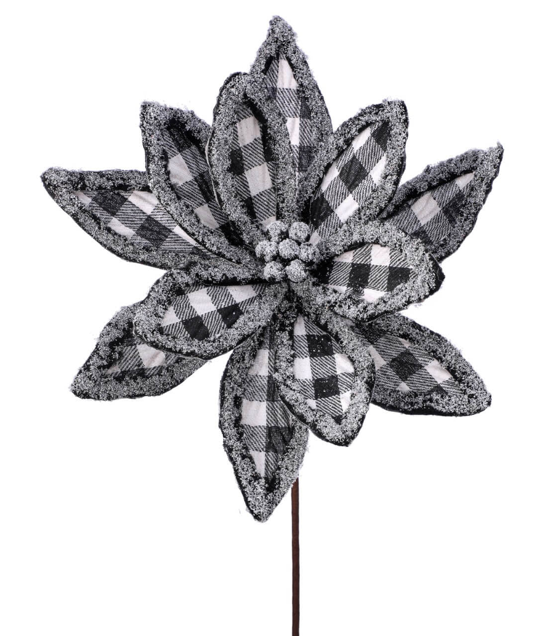 Frost Edge Country Check Poinsettia Stem 24 Inch Christmas Flower