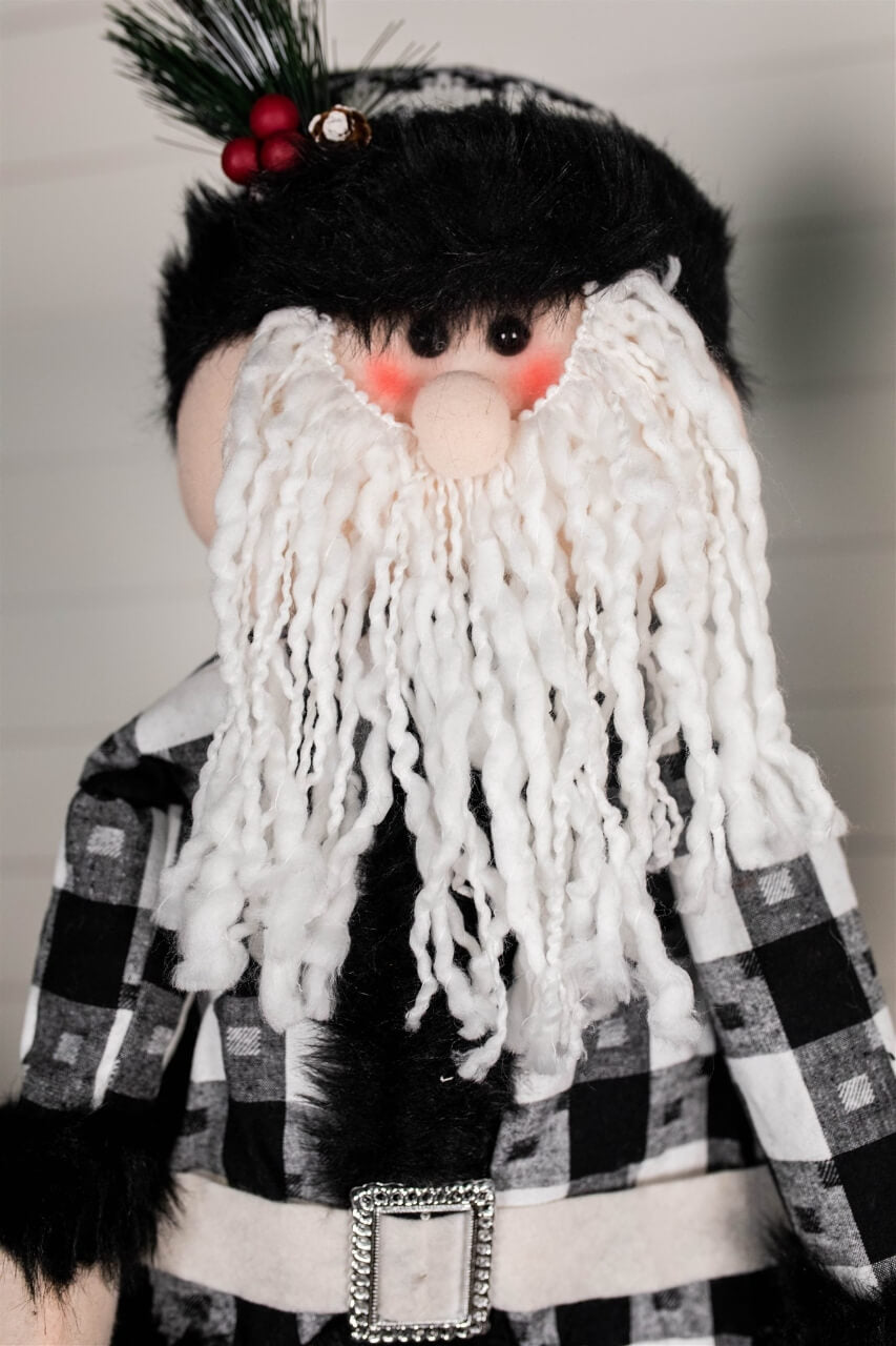 32” Black and White Buffalo Check Santa and Snowman Plush Figurine
