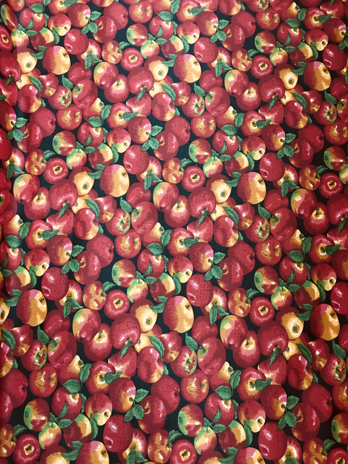 Apples All Over Black Poly Cotton Fabric - Black Apple Print, 59/60" Width
