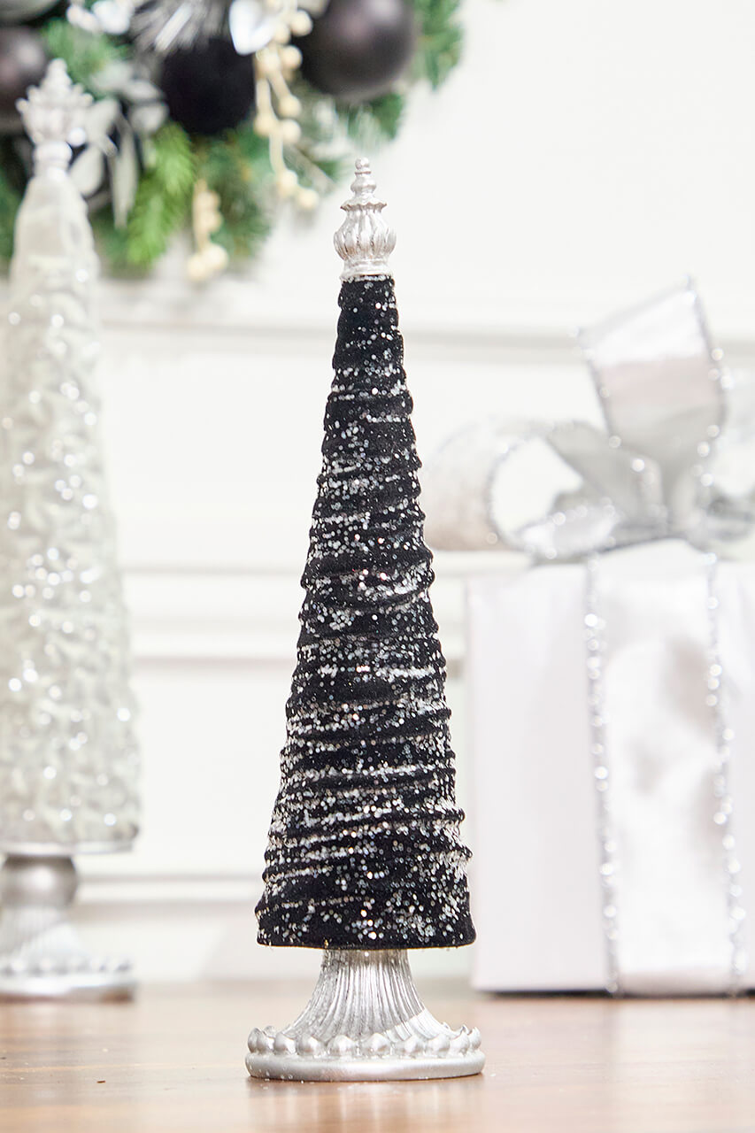 14" Black Flocked Resin Tree