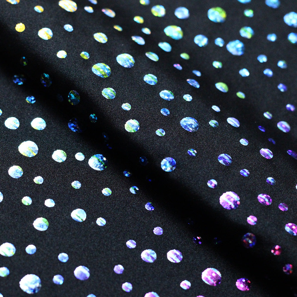 Champagne Printed Nylon Spandex Fabric - Hologram Galaxy Dots, Black Or White Multi Foil, 58-60" Width (1 Yard)