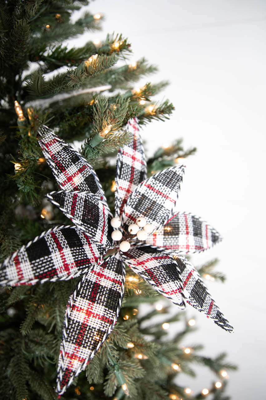 22” Plaid Poinsettia Stem - Black