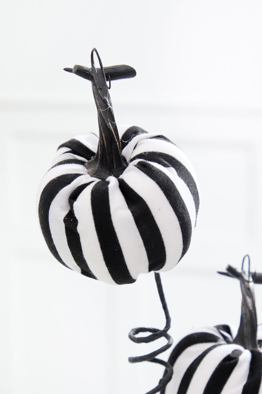 26" Black & White Striped Halloween Pumpkin Spray