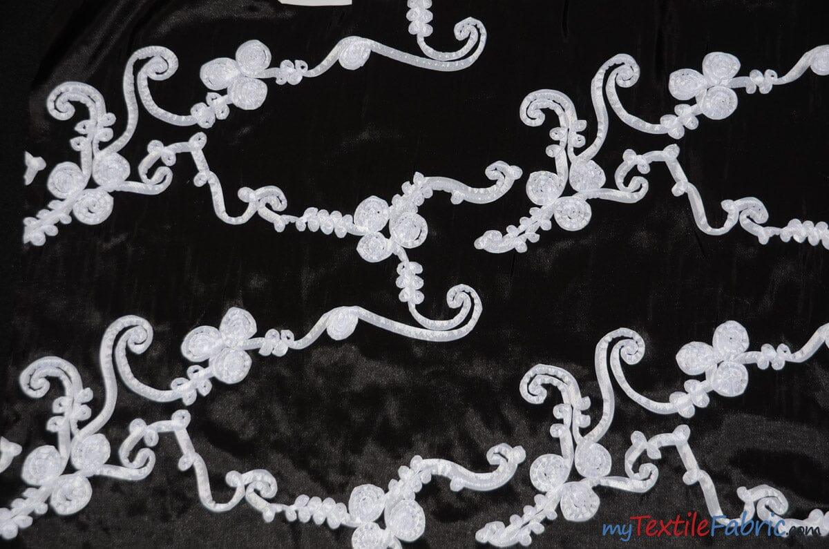 Ribbon Taffeta Polyester Fabric - Embroidered Ribbon Cord, Multiple Colors, 54" Width (1 Yard)
