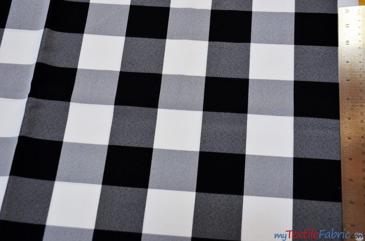 Buffalo Plaid Gingham Checkers Polyester Fabric - Black White Plaid Checkers, 60" Width (1 Yard)