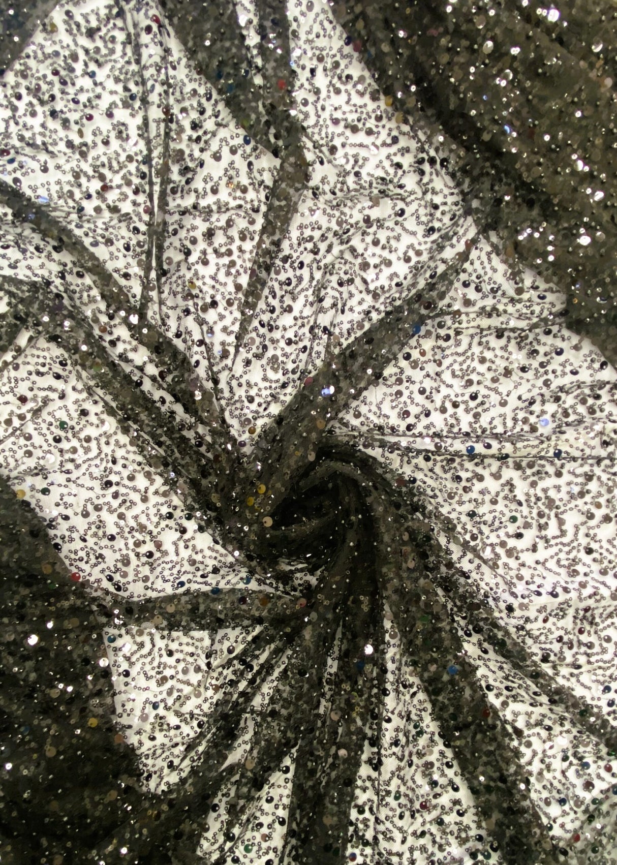 BPS Mesh Lace Black Polyester Fabric - Black Beads Pearls And Sequin Mesh, 60" Width (1 Yard)