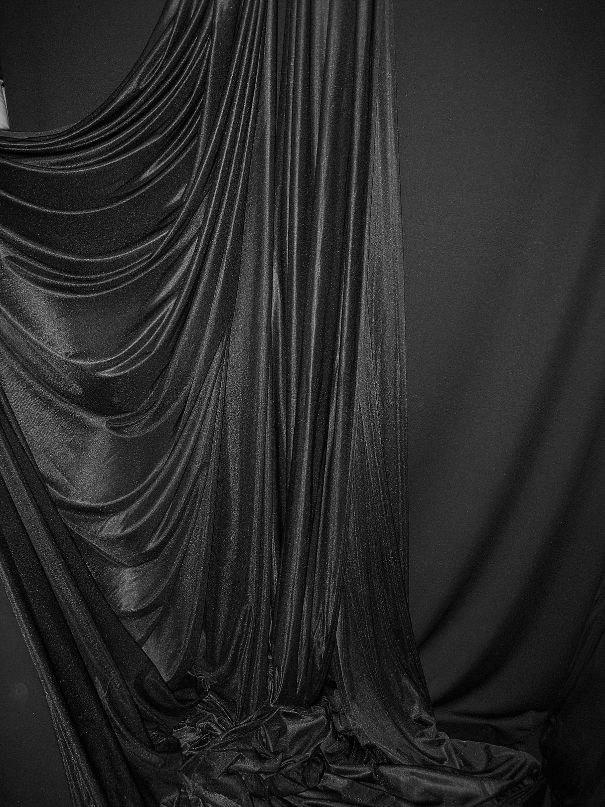 Low Stretch Black Polyester Fabric - Black, 108"-120" Width (1 Yard)