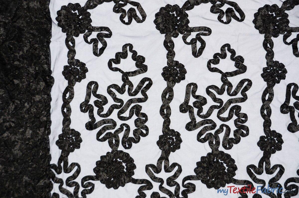 Luxury Organza Embroidery Polyester Fabric - Sheer Ribbon Embroidery, 54" Width, Multiple Colors (1 Yard)
