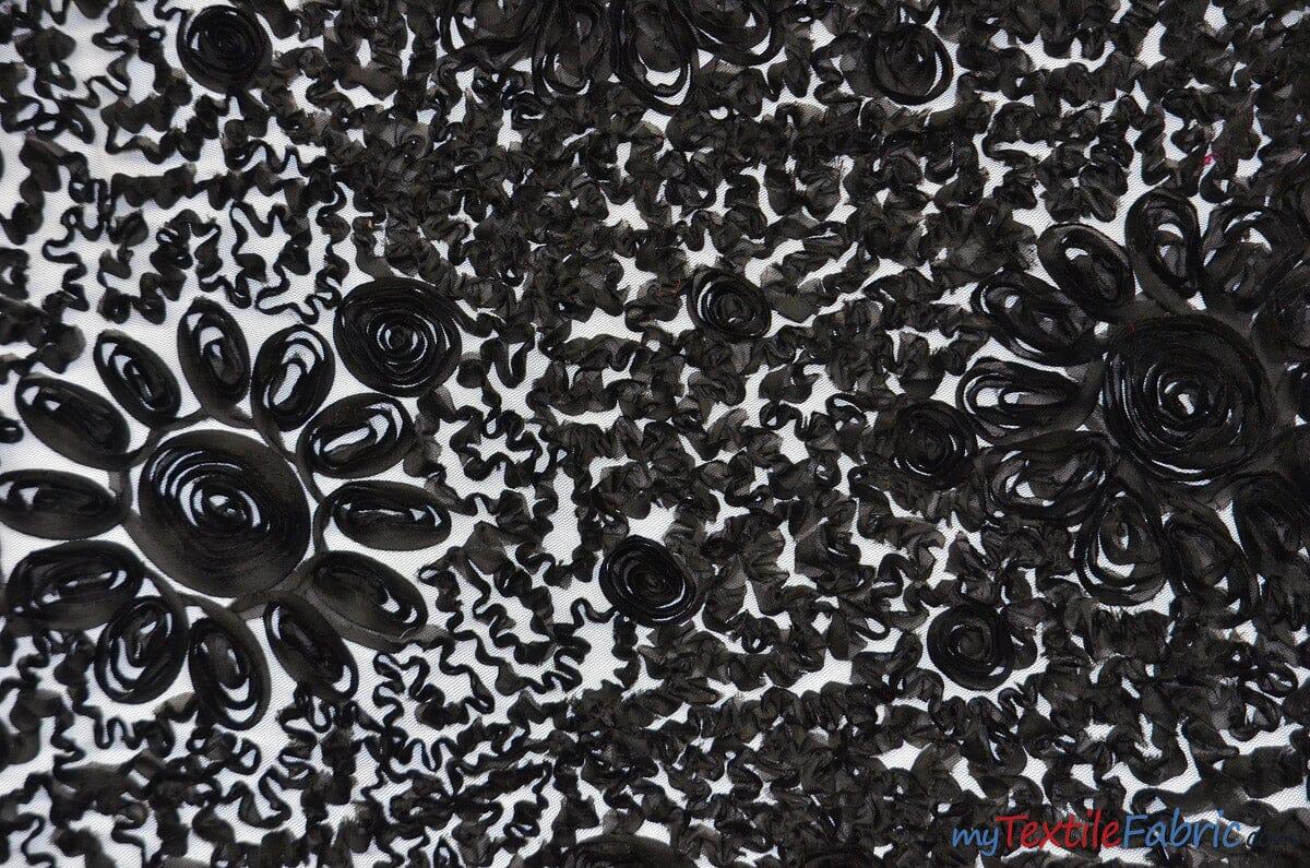 Wedding Bliss 100 Percent Polyester Chiffon Fabric - 3D Floral Embroidery, Semi Sheer, 52" Width, 4 Colors (1 Yard)
