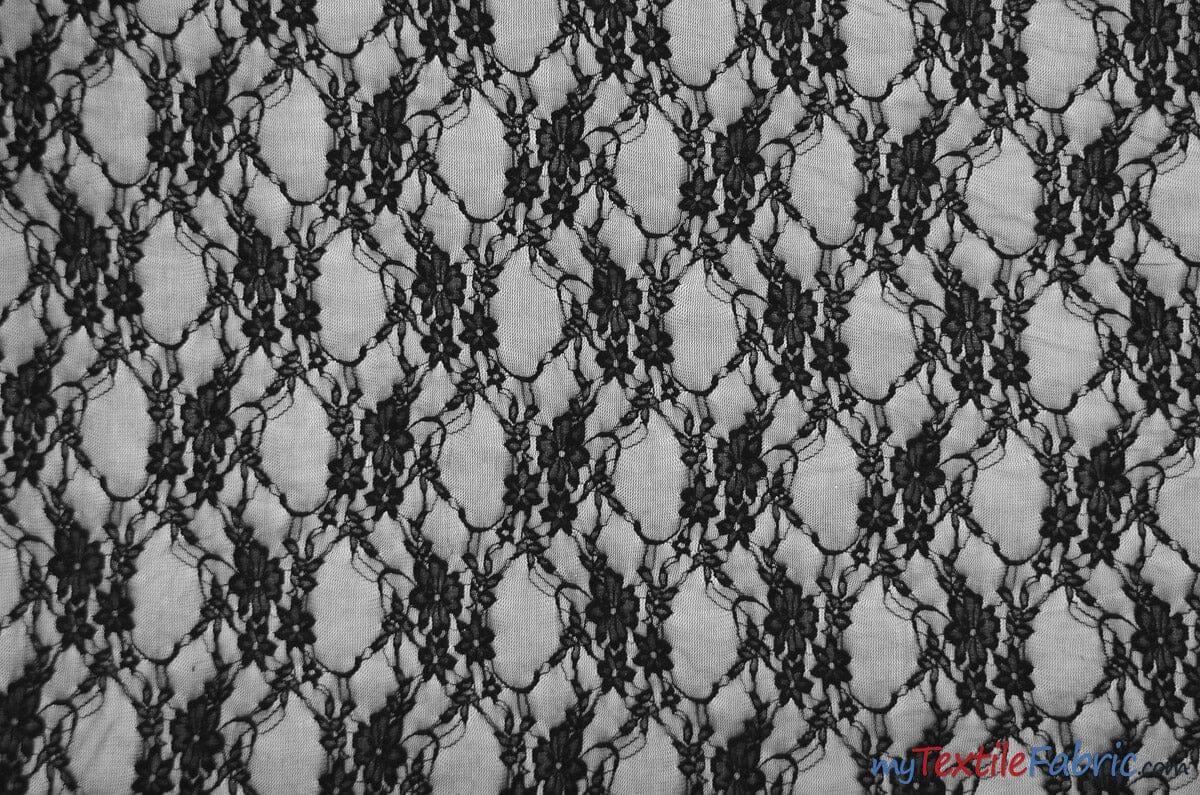 Giselle Floral Lace Polyester Spandex Fabric - Sheer Vintage Stretch Lace, 58/60" Width, Multiple Colors (1 Yard)