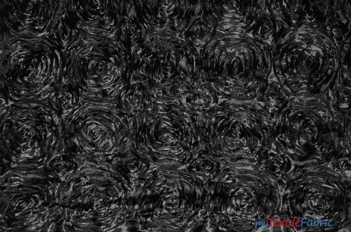 Rosette Satin Polyester Fabric - 3D Satin Floral Embroidery, 52/54" Width (Yards, Bolts, Sample Swatch)