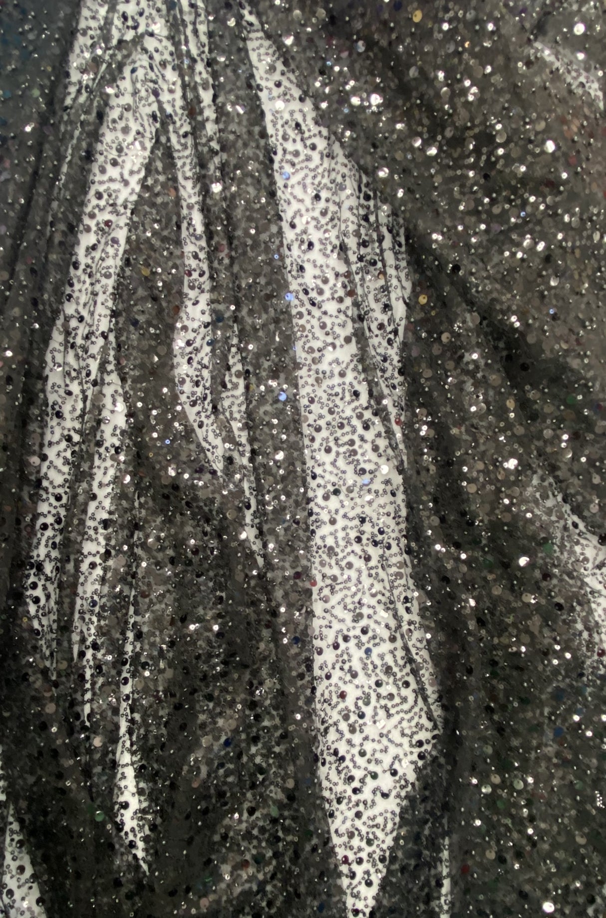 BPS Mesh Lace Black Polyester Fabric - Black Beads Pearls And Sequin Mesh, 60" Width (1 Yard)