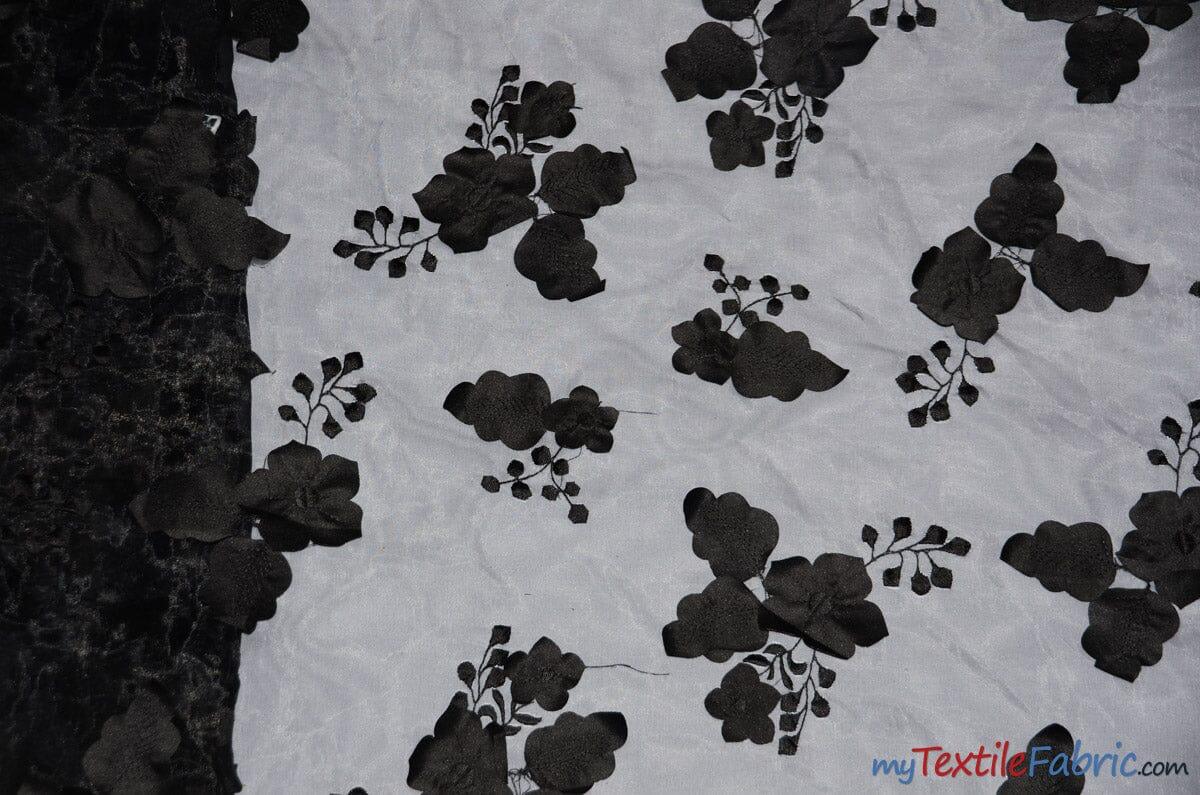 Applique Organza Polyester Fabric - Sheer Leaf Applique, Double Scallop Edge, 50/52" Wide (1 Yard)