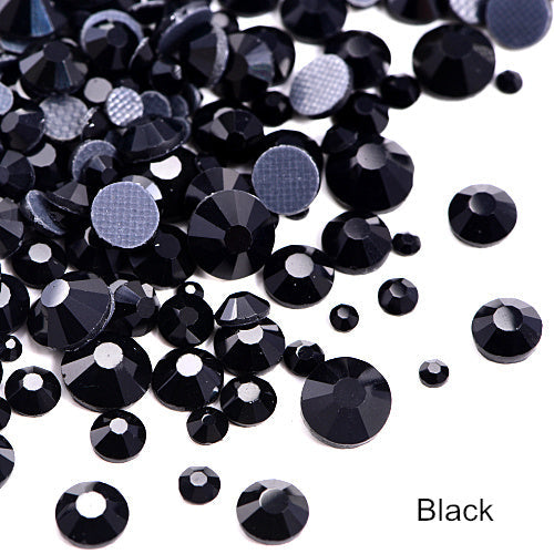 Small Bag Hot Fix Rhinestones Black Hot Fix Rhinestones Fabric - Black Loose Rhinestones, SS6/2MM, SS10/3MM, SS16/4MM, SS20/5MM, SS30/6MM (1 Bag)