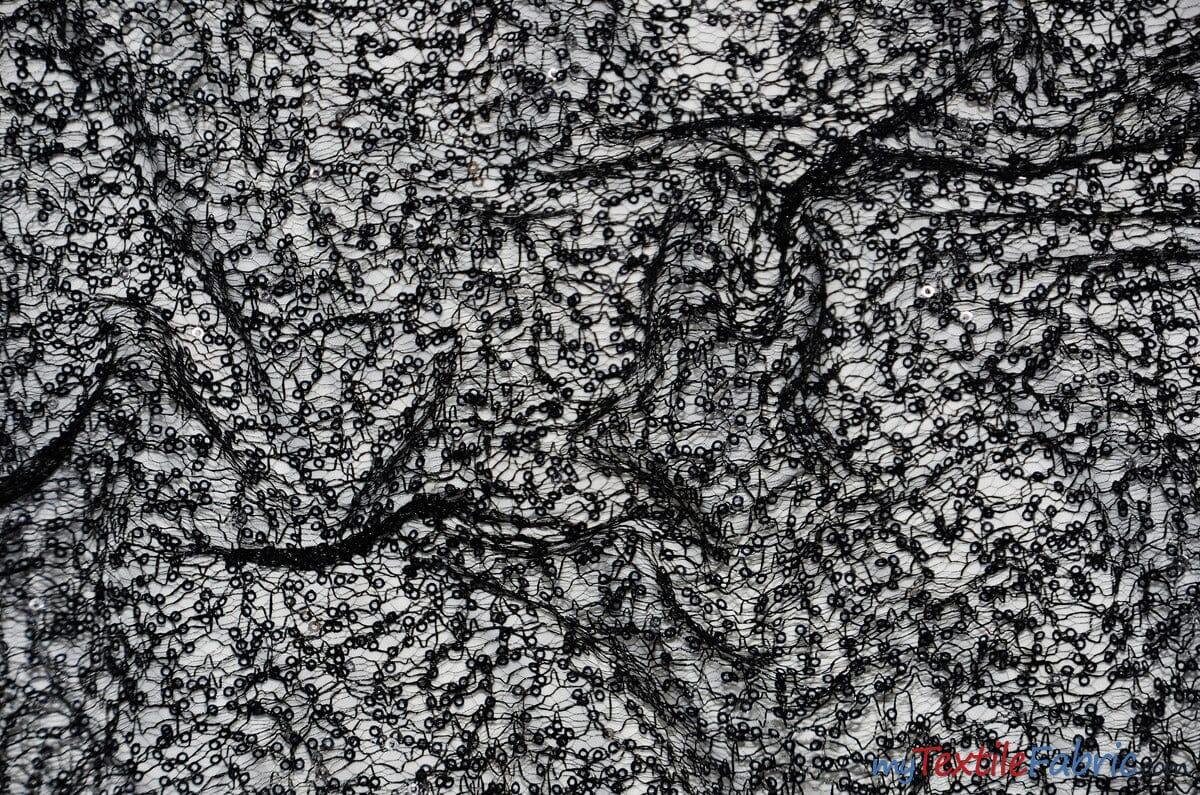Spider Web Sequins Polyester Fabric - Metallic Web Sequins, Sheer, 54" Wide (1 Yard)