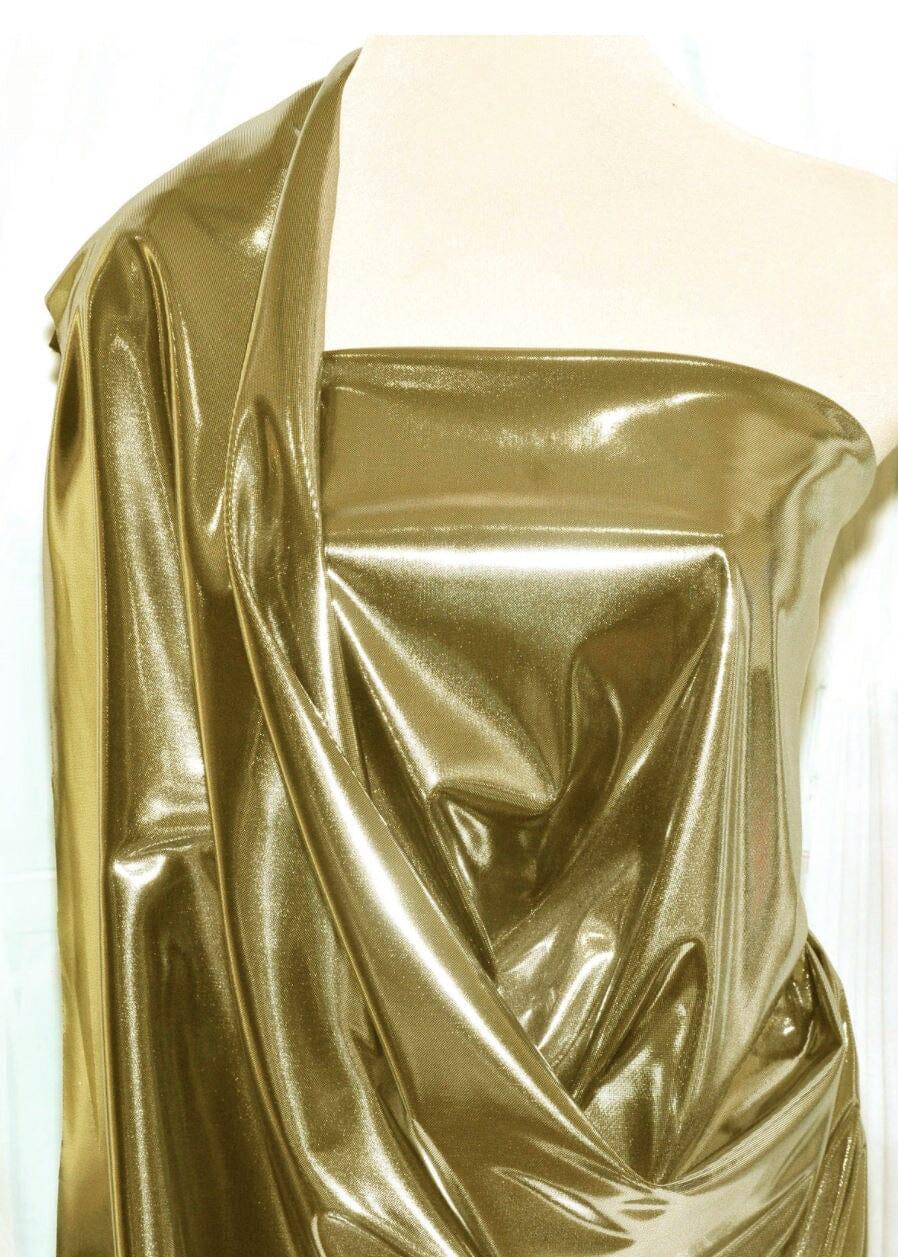 Soft Liquid Lame Stretch Fabric - White Gold, White Silver, Black Gold, Black Silver, 40" Cuttable, 45" Width (1 Yard)