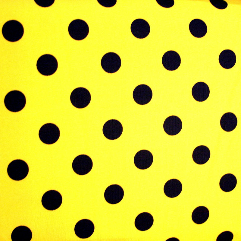 Swim Knit Nylon Lycra Black Polka Dots on Yellow
