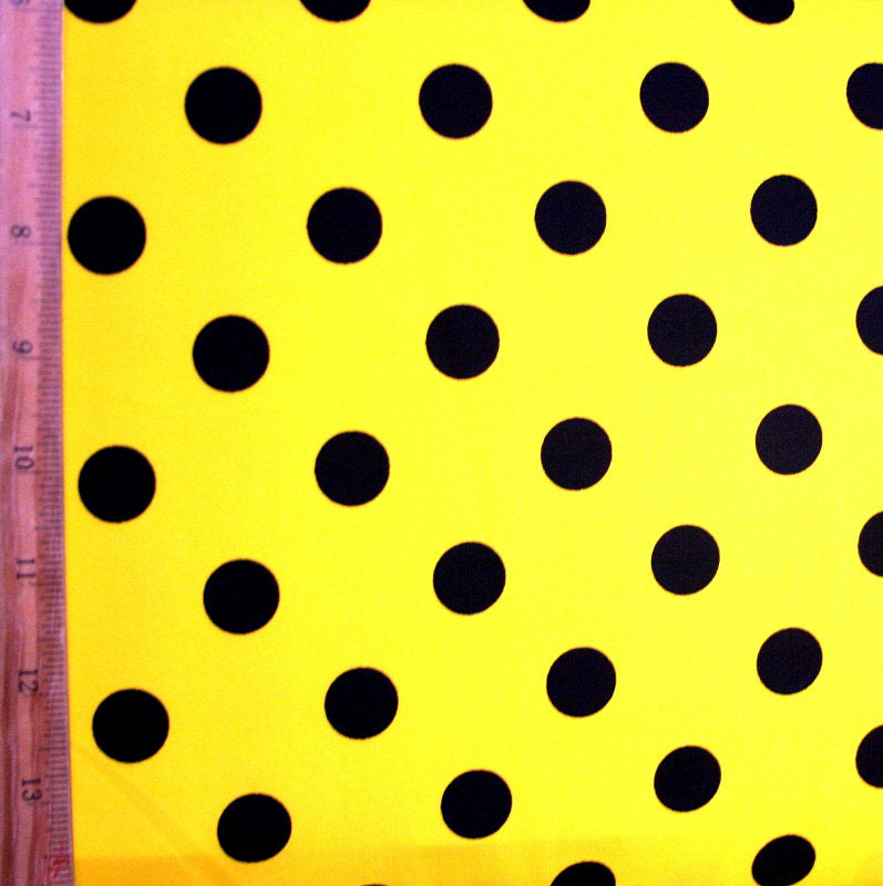 Swim Knit Nylon Lycra Black Polka Dots on Yellow