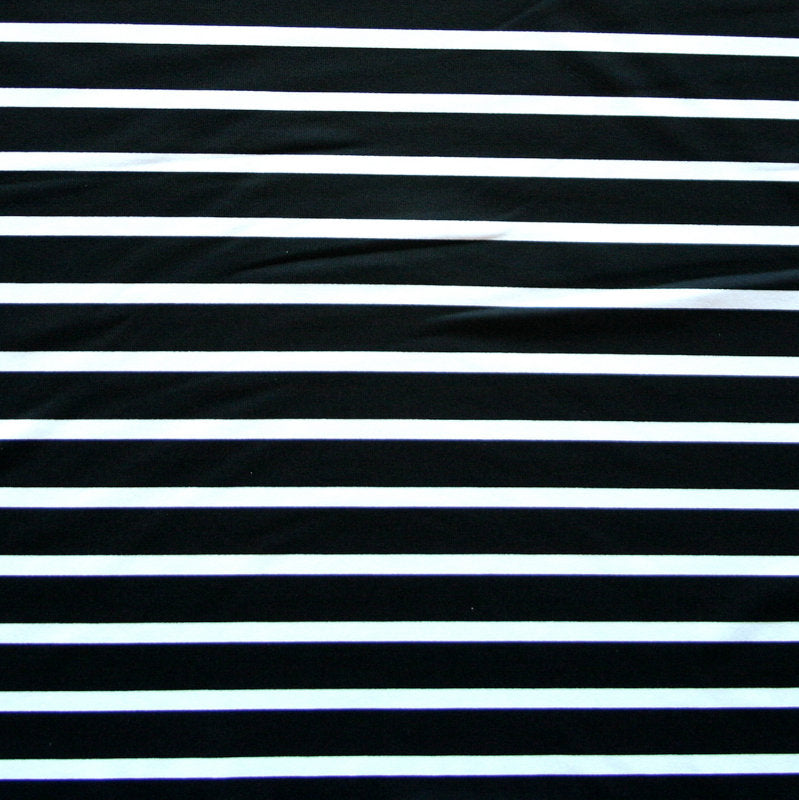 Nylon Lycra Swim Knit Black Thick and White Thin Stripes