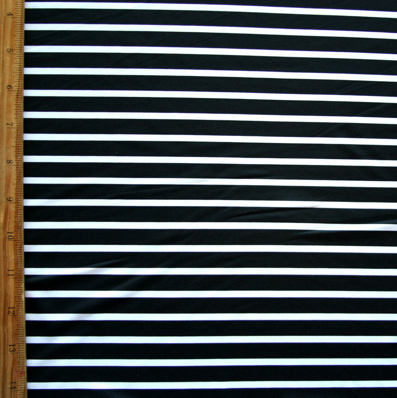 Nylon Lycra Swim Knit Black Thick and White Thin Stripes